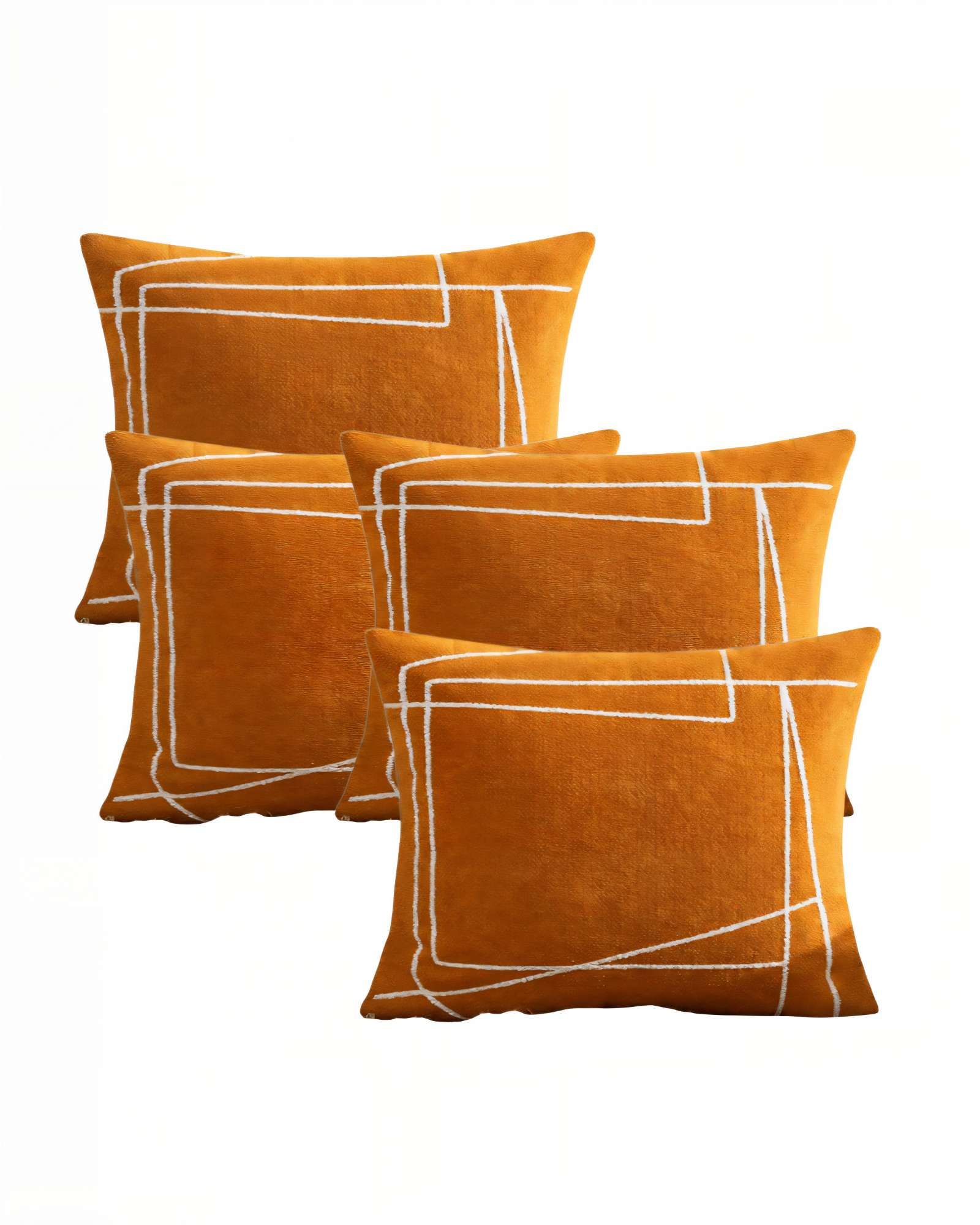 SET DE 4 FUNDAS DE COJIN 45CMX45CM  BORDADO DE LINEA COLOR MOSTAZA - 1