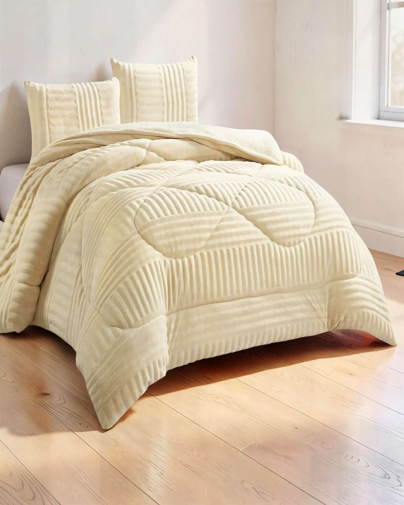 COBERTOR DE PELUDOS LECHE CON TEXTURA  PLAZA Y MEDIA COLOR BEIGE - 4