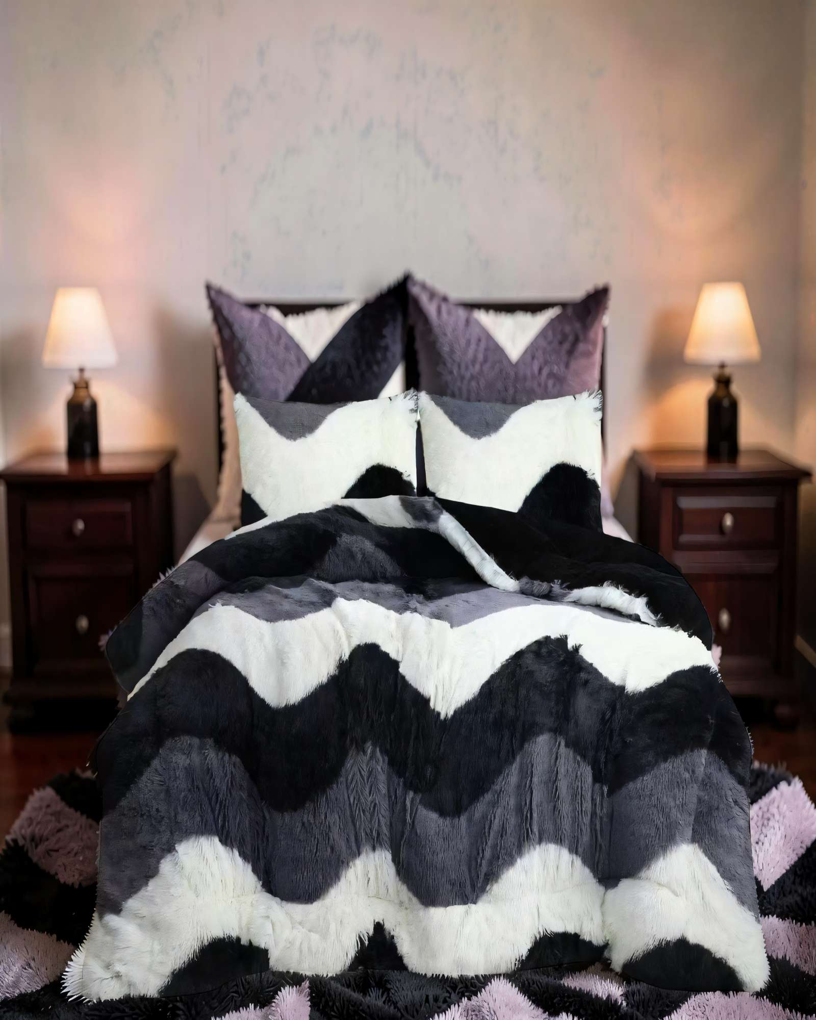 COBERTOR DE PELUDOS CHIPORRO CON DISEÑO 2 PLAZA COLOR NEGRO CON GRIS - 3