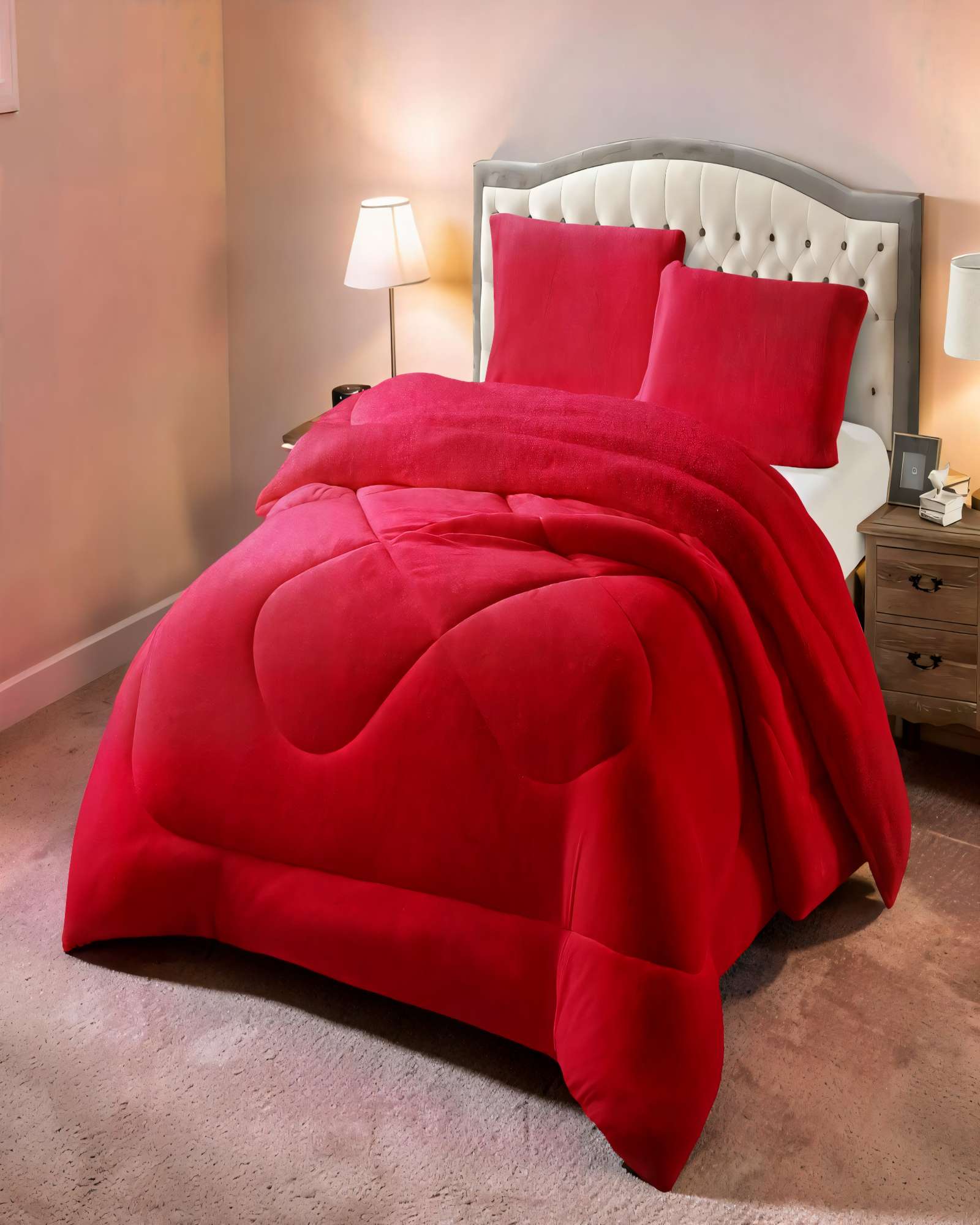 COBERTOR CON CHIPORRO PLUSH PLAZA Y MEDIA COLOR ROJO - 4