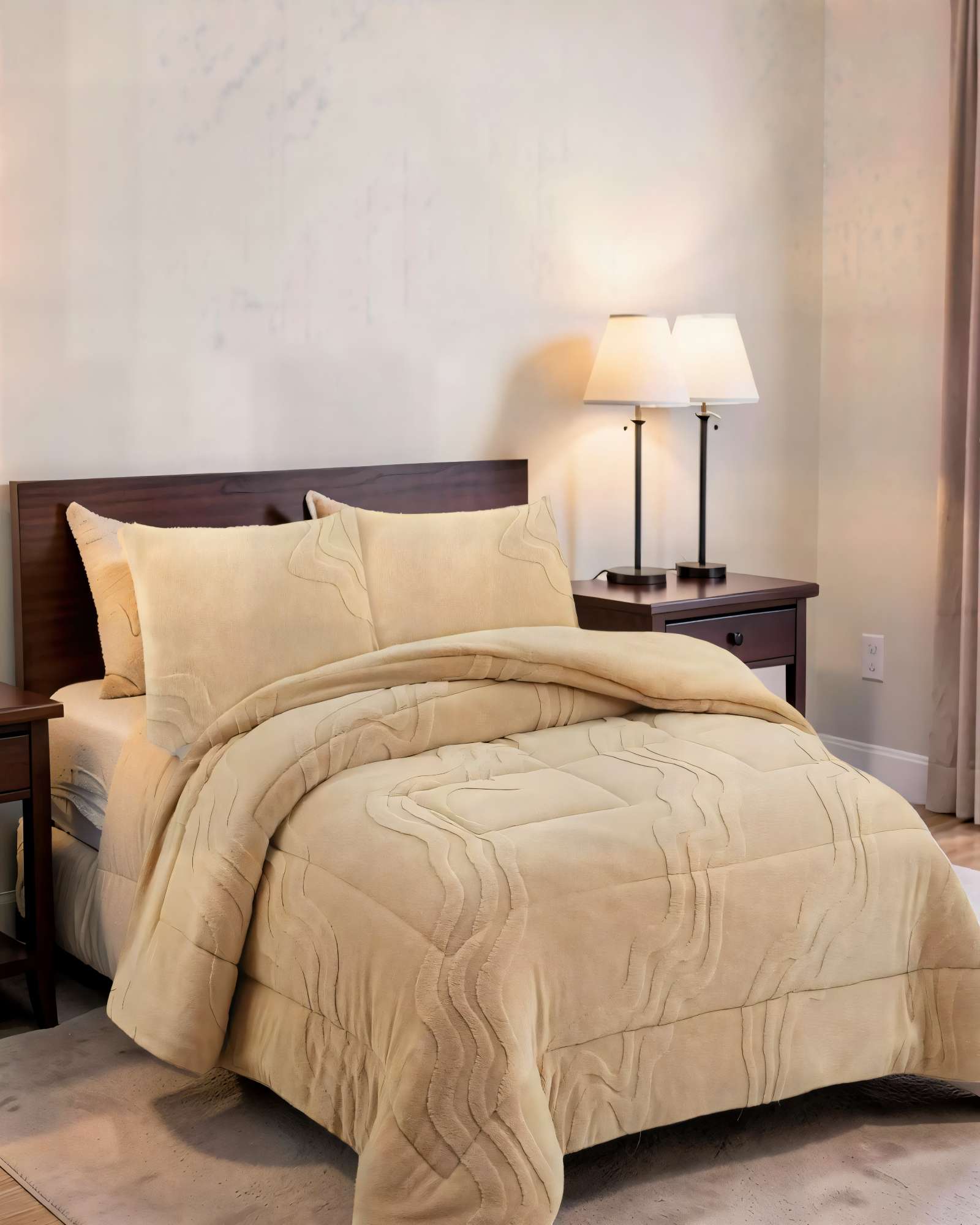 CUBRECAMA DE RELIEVE  2 PLAZAS COLOR BEIGE - 3