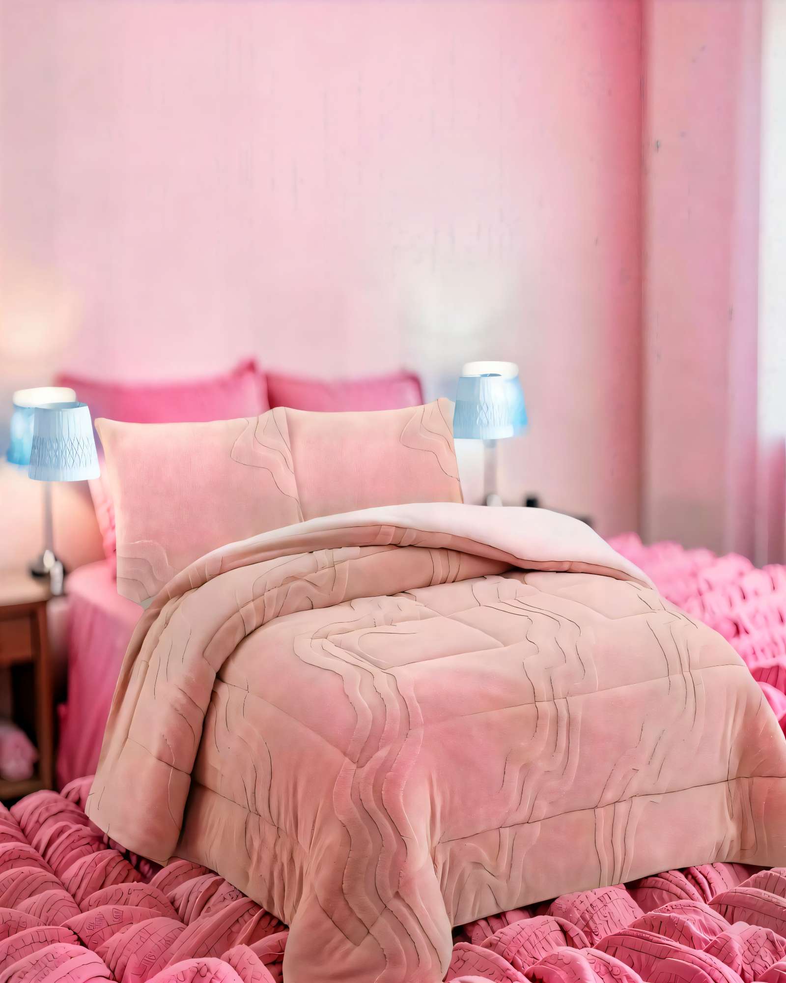 CUBRECAMA DE RELIEVE  2 PLAZAS COLOR ROSADO - 3