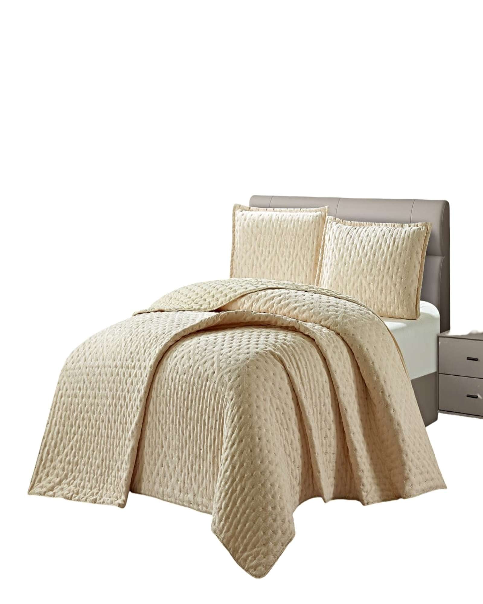 CUBRECAMA DEMI ACOLCHADO DELGADO PLAZA Y MEDIA 180X230 CM BEIGE 02 - 1