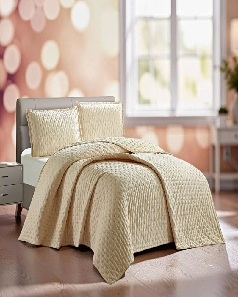 CUBRECAMA DEMI ACOLCHADO DELGADO PLAZA Y MEDIA 180X230 CM BEIGE 02 - 4