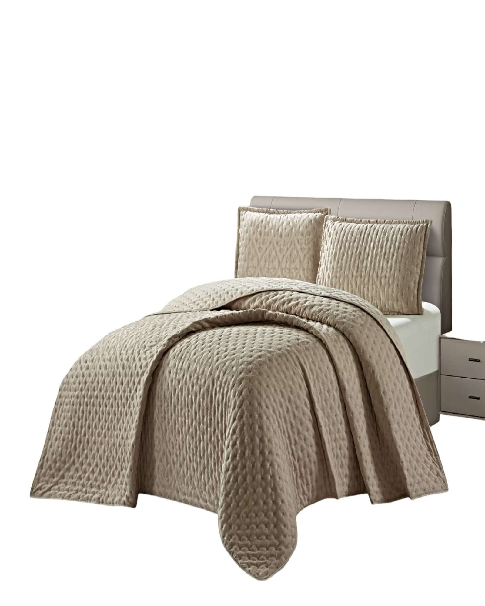 CUBRECAMA DEMI ACOLCHADO DELGADO KING 250X270 CM CAFE - 2