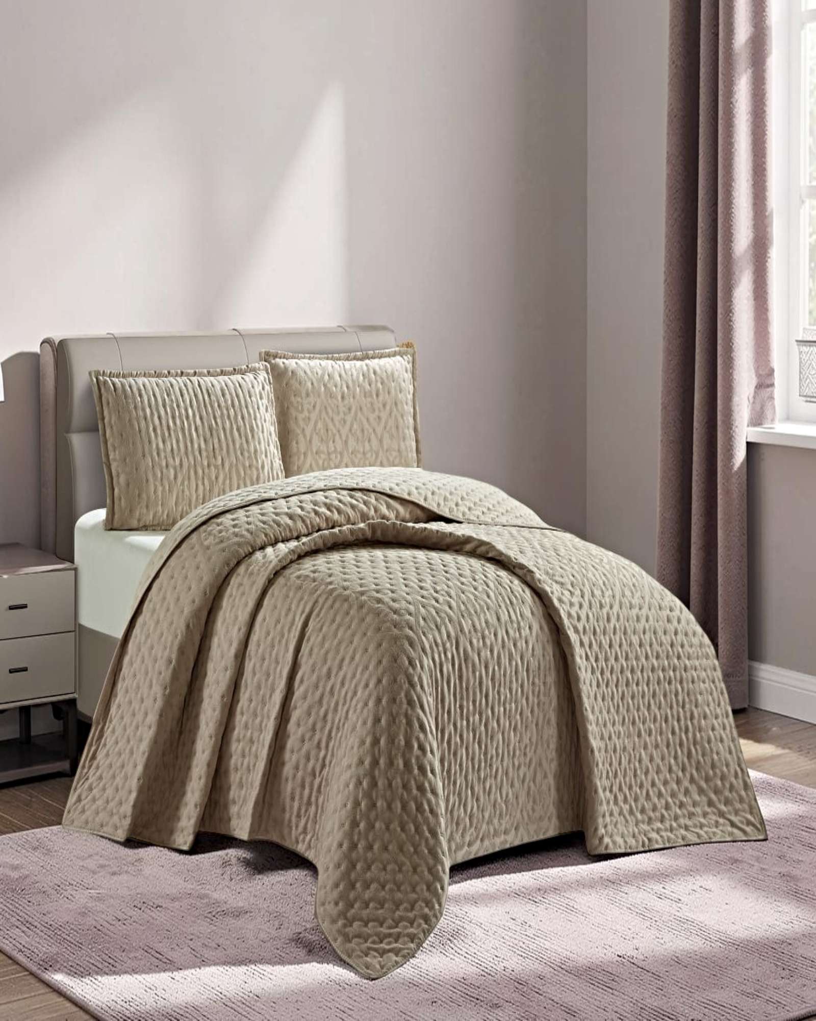 CUBRECAMA DEMI ACOLCHADO DELGADO KING 250X270 CM CAFE - 4