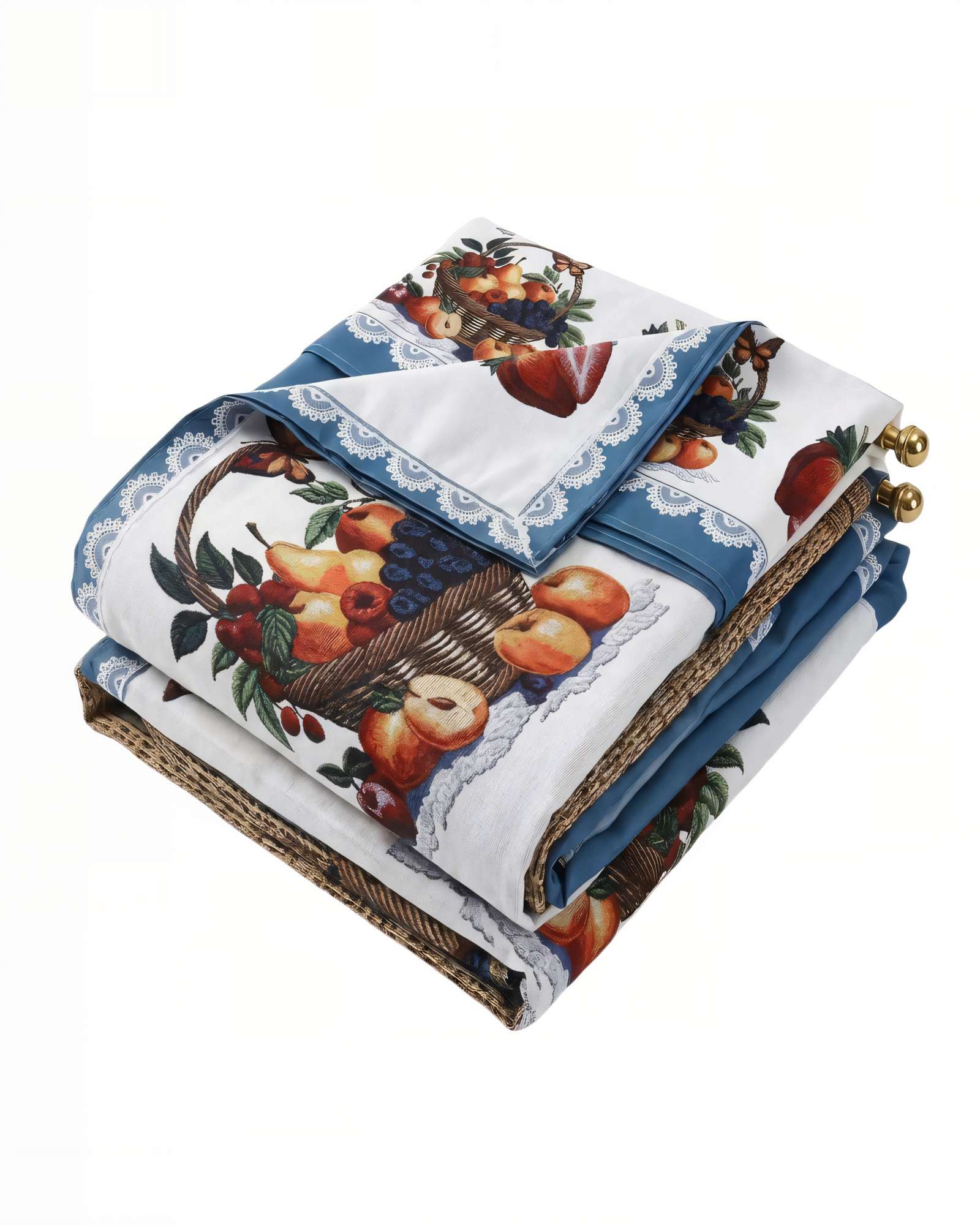 PACK DE CORTINA 3 PIEZAS PARA COCINA CON DISEÑO COLOR BLANCO CON AZUL - 2