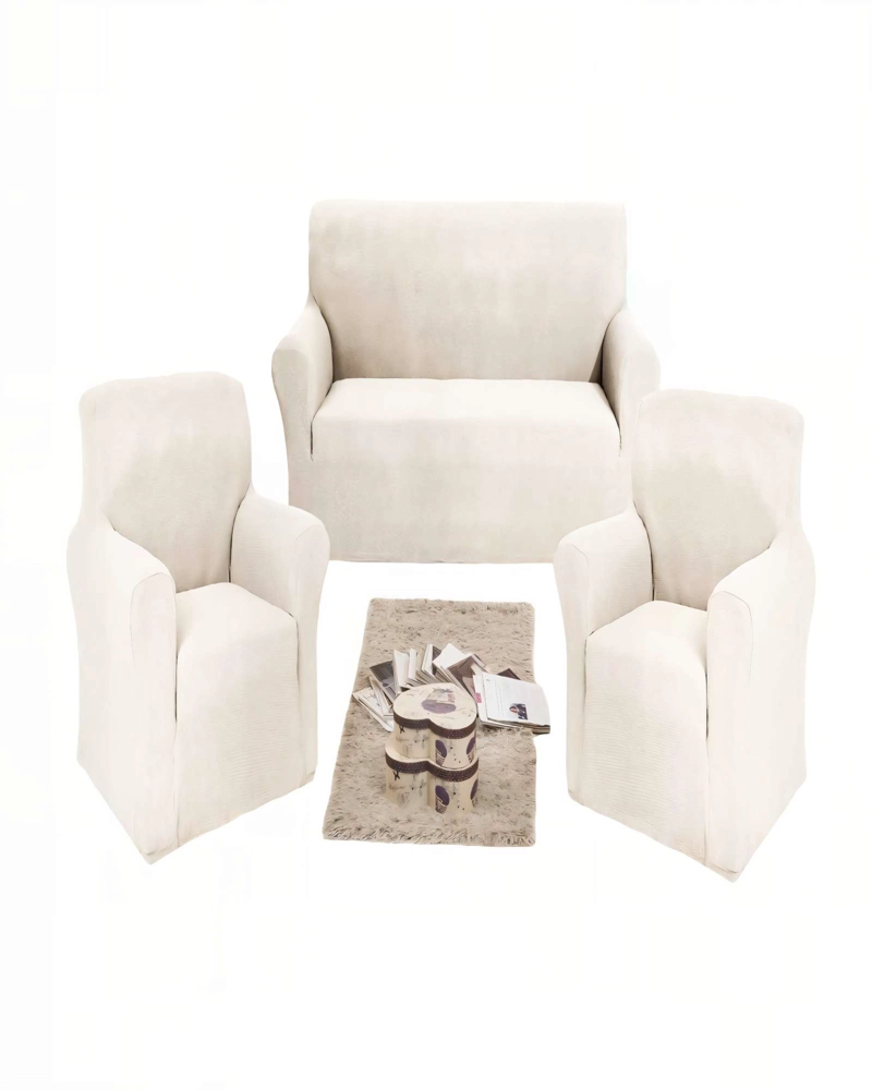 PACK DE FUNDAS DE SOFA CUADRILLE 3+1+1 COLOR BLANCO - 2
