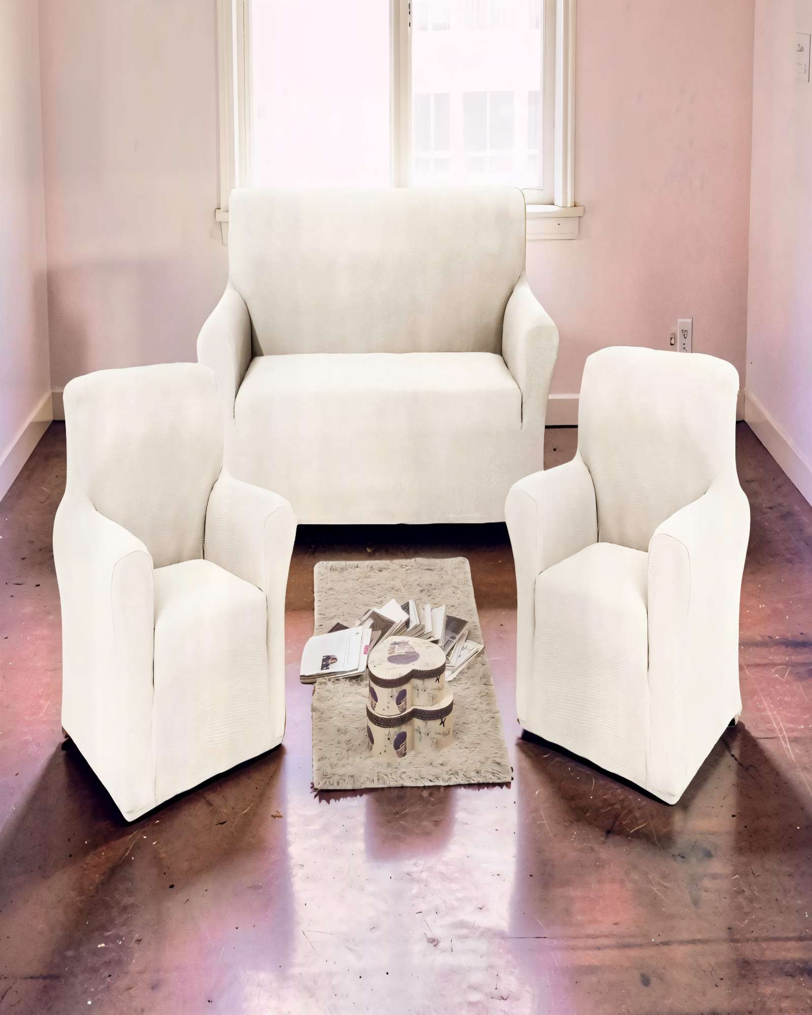 PACK DE FUNDAS DE SOFA CUADRILLE 3+1+1 COLOR BLANCO - 3