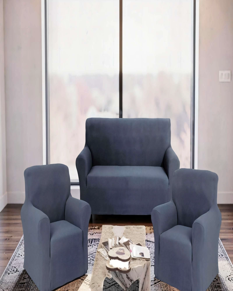 PACK DE FUNDAS DE SOFA CUADRILLE 3+1+1 COLOR GRIS - 4