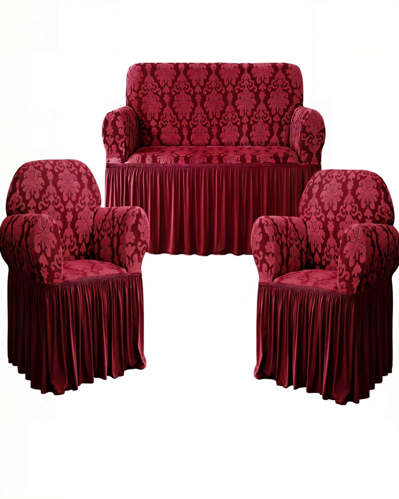 PACK DE FUNDAS DE SOFA 3+1+1 CON VELO COLOR BURDEO - 1