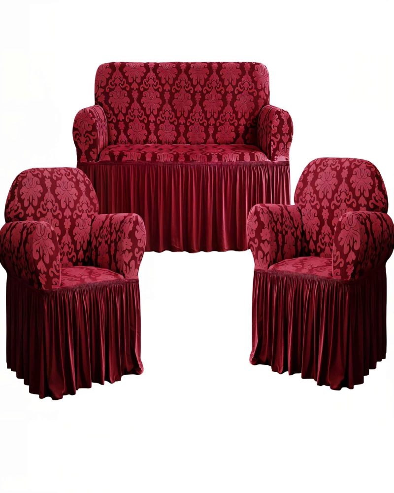 PACK DE FUNDAS DE SOFA 3+1+1 CON VELO COLOR BURDEO - 2