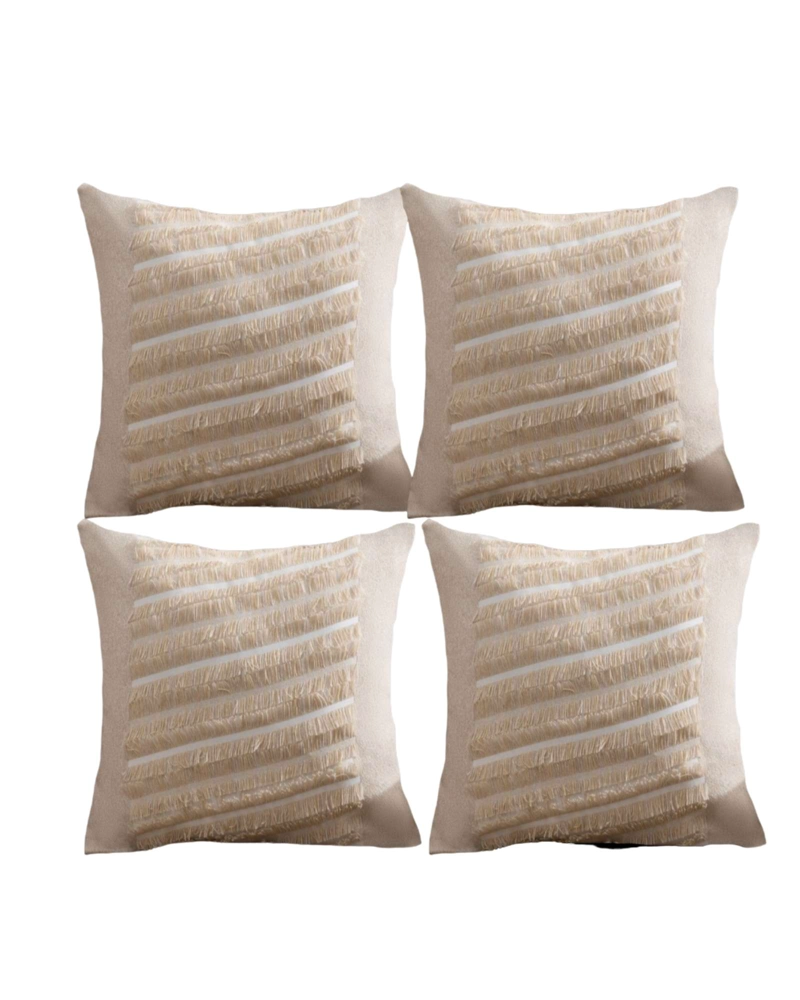 PACK DE 4 FUNDAS DE COJIN CHENILLE CON FLECOS BEIGE - 1