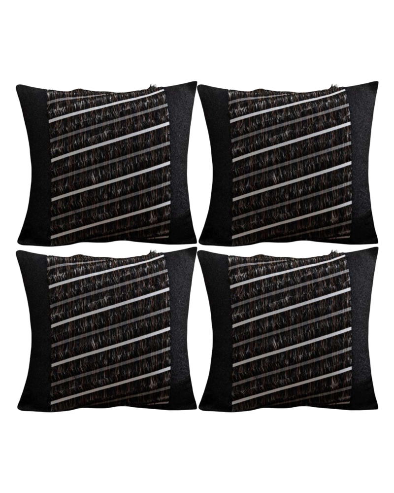PACK DE 4 FUNDAS DE COJIN CHENILLE CON FLECOS NEGRO - 1