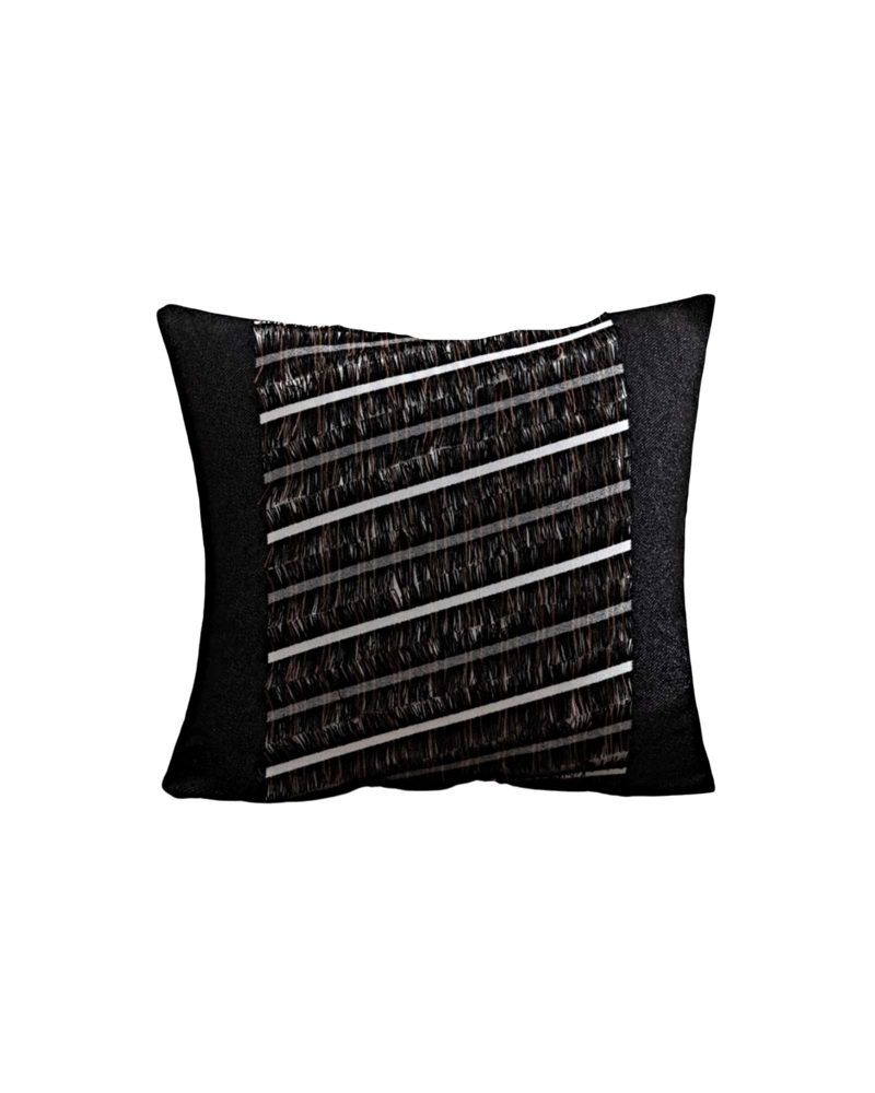 PACK DE 4 FUNDAS DE COJIN CHENILLE CON FLECOS NEGRO - 2