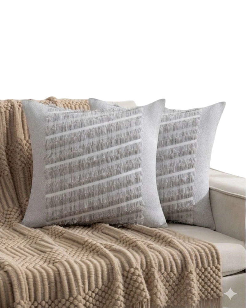 PACK DE 2 FUNDAS DE COJIN CHENILLE CON FLECOS GRIS CLARO - 1