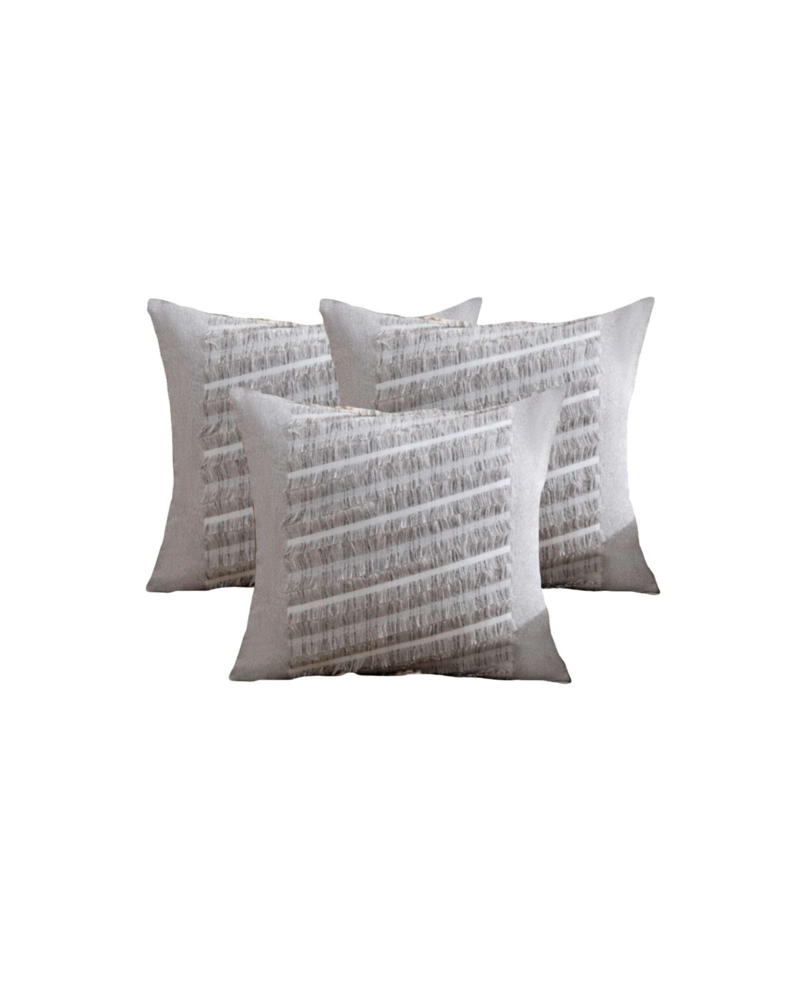 PACK DE 3 FUNDAS DE COJIN CHENILLE CON FLECOS GRIS CLARO - 1