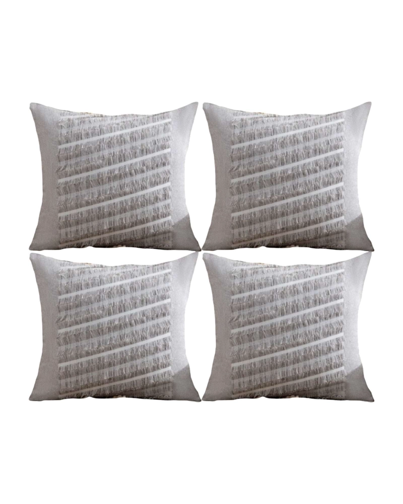 PACK DE 4 FUNDAS DE COJIN CHENILLE CON FLECOS GRIS CLARO - 1