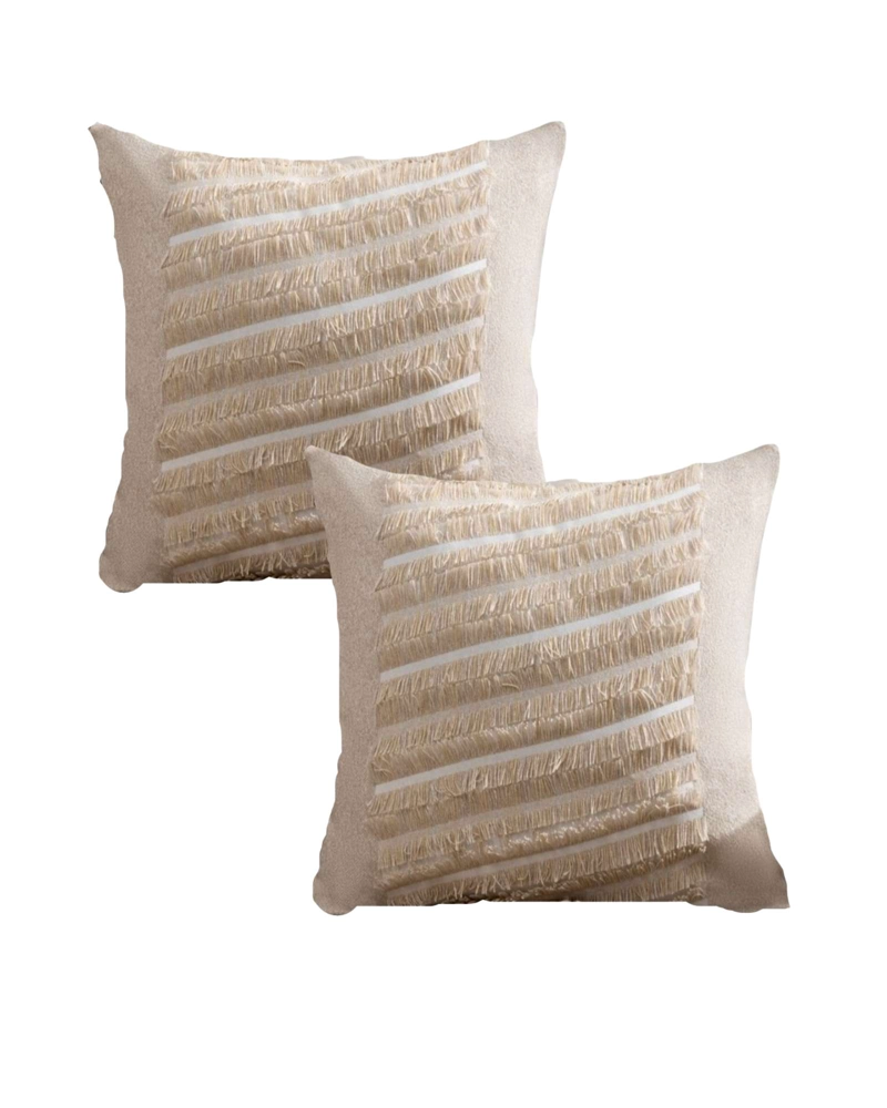 PACK DE 2 FUNDAS DE COJIN CHENILLE CON FLECOS BEIGE - 1