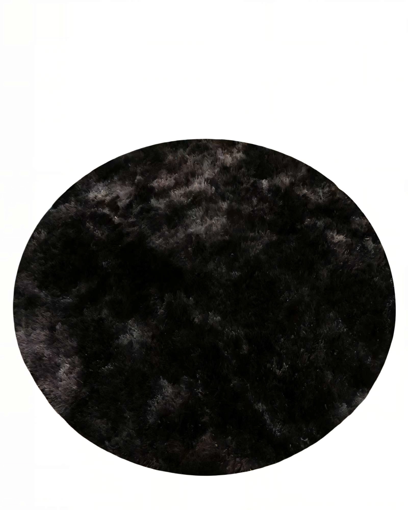 ALFOMBRA REDONDA DE TEXTURA PREMIUM  150CM X 150CM DECORATIVA COLOR NEGRO CON DETALLES EN BLANCO - 1