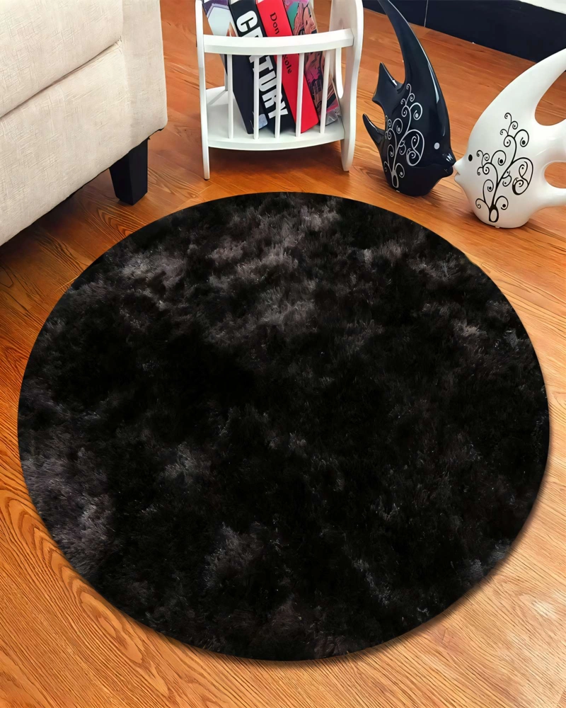 ALFOMBRA REDONDA DE TEXTURA PREMIUM  150CM X 150CM DECORATIVA COLOR NEGRO CON DETALLES EN BLANCO - 3