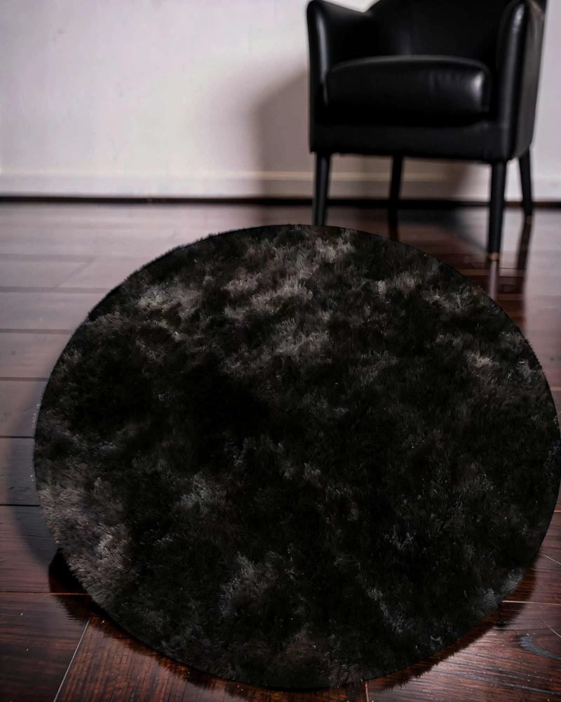 ALFOMBRA REDONDA DE TEXTURA PREMIUM  150CM X 150CM DECORATIVA COLOR NEGRO CON DETALLES EN BLANCO - 4
