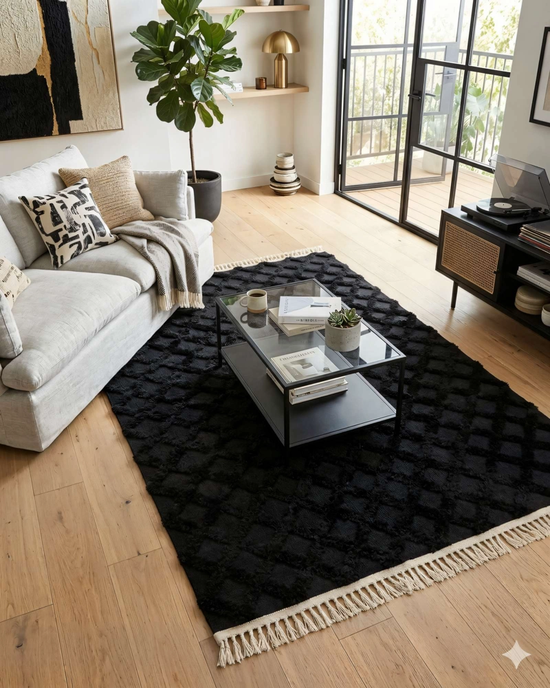 ALFOMBRA 180 X 200 JACQUARD DECORATIVA COLOR NEGRO 3 - 4