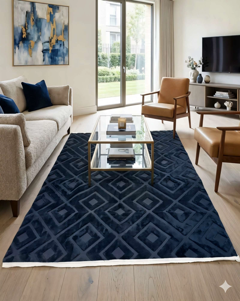 ALFOMBRA 150 X 200 JACQUARD DECORATIVA COLOR AZUL - 3