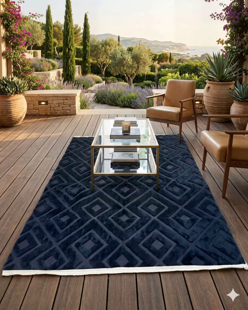 ALFOMBRA 150 X 200 JACQUARD DECORATIVA COLOR AZUL - 4