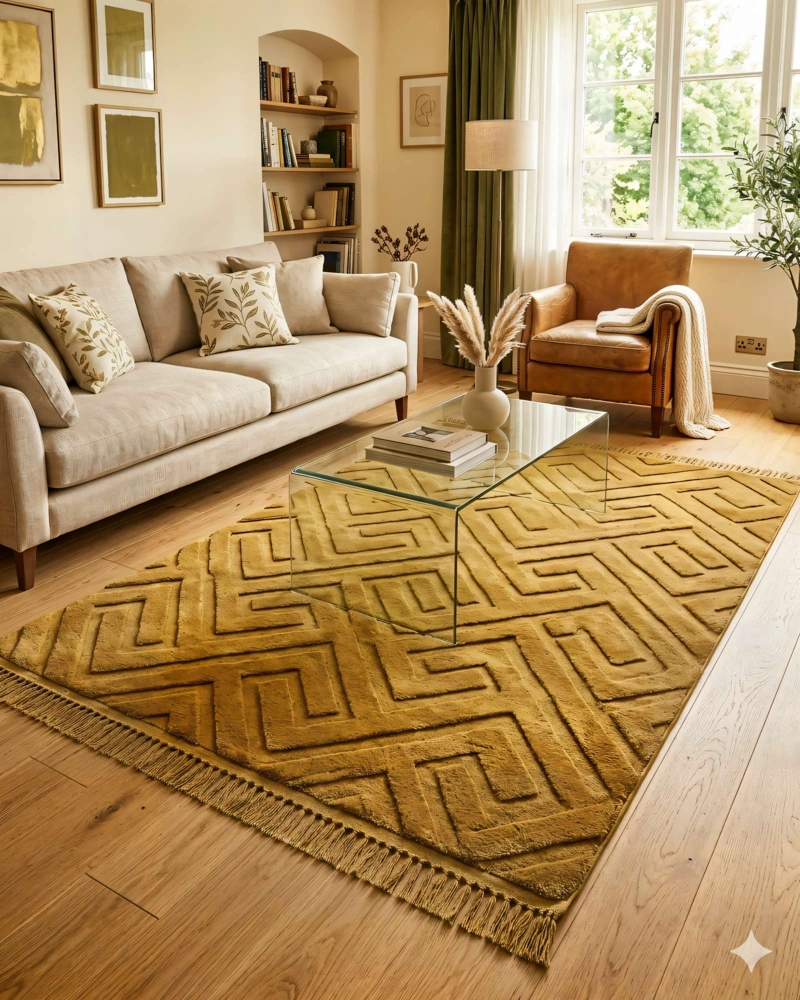 ALFOMBRA 150 X 200 JACQUARD DECORATIVA COLOR MOSTAZA - 4