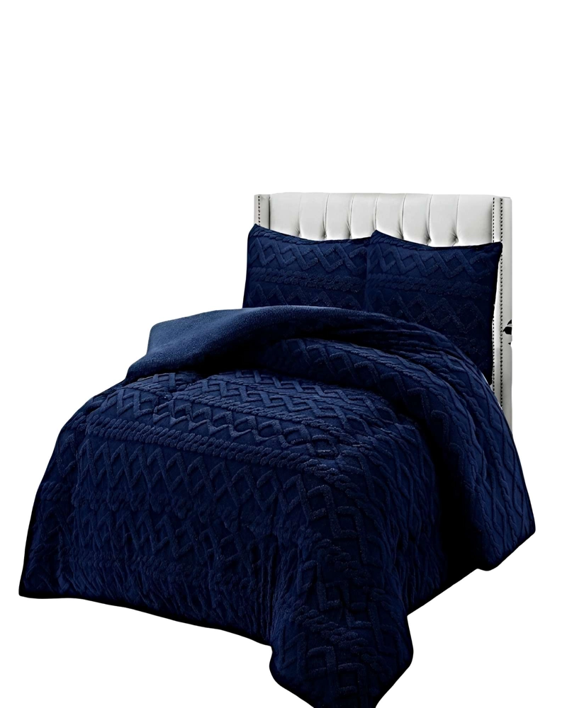 SET COBERTOR DE INVIERNO CON TEXTURA 1.5 PLAZA 180X200CM P AZUL - 2