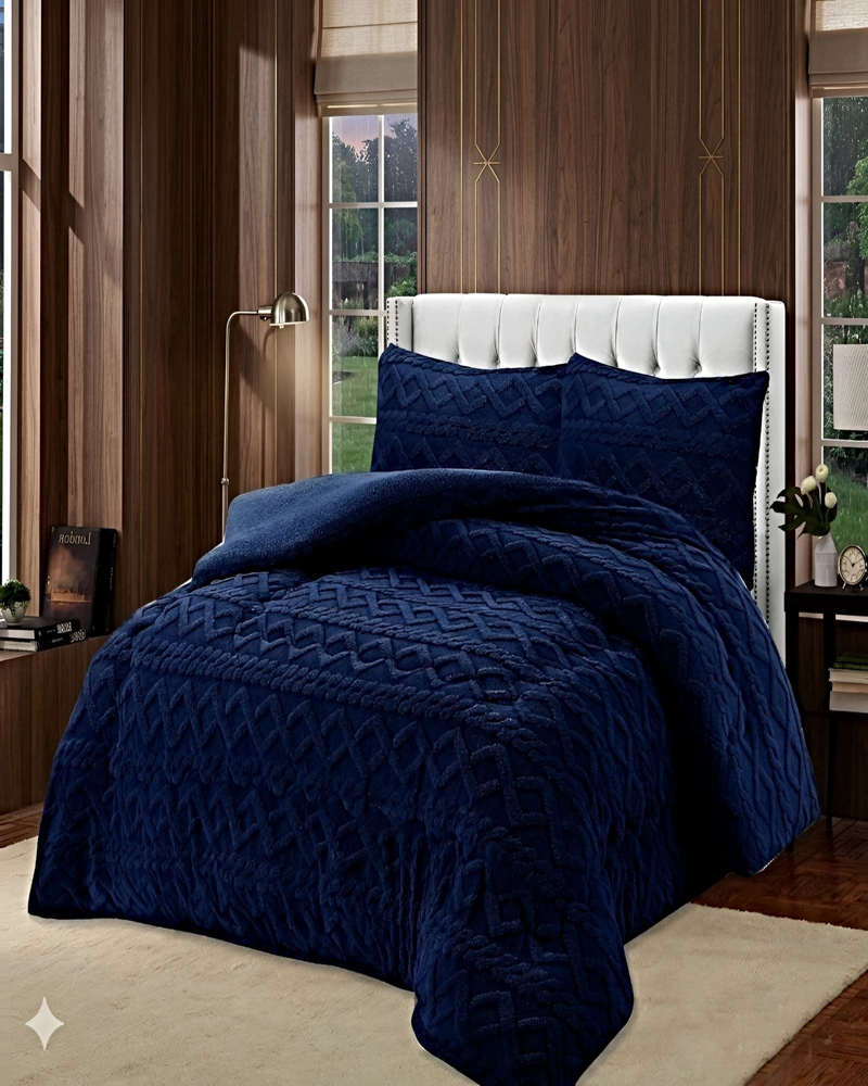 SET COBERTOR DE INVIERNO CON TEXTURA 1.5 PLAZA 180X200CM P AZUL - 3
