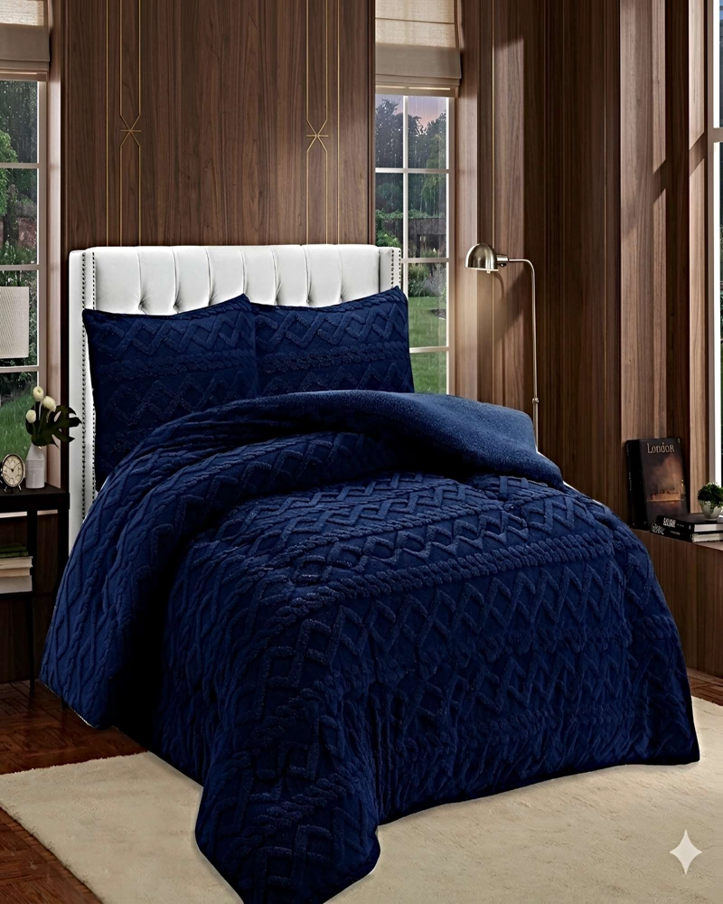 SET COBERTOR DE INVIERNO CON TEXTURA 1.5 PLAZA 180X200CM P AZUL - 4