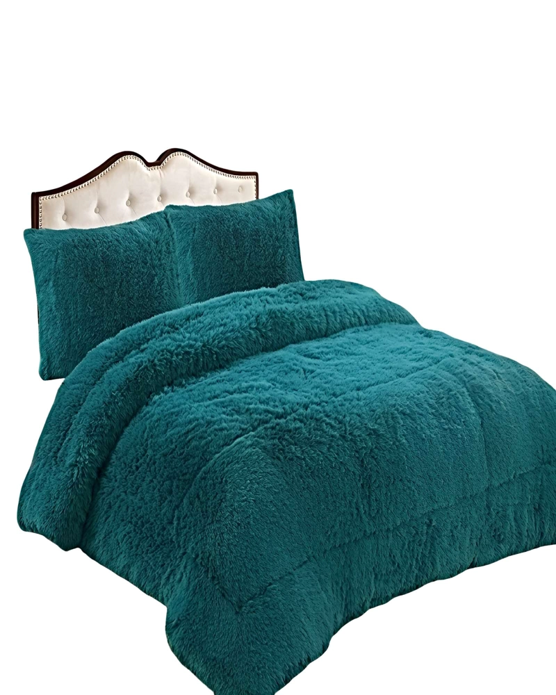 SET COBERTOR DE INVIERNO PELUDO 2 PLAZAS 230X250CM TURQUESA - 1