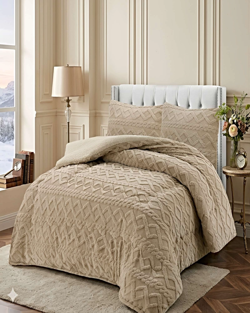 SET COBERTOR DE INVIERNO CON TEXTURA 1.5 PLAZA 180X200CM P CAFE  C - 4