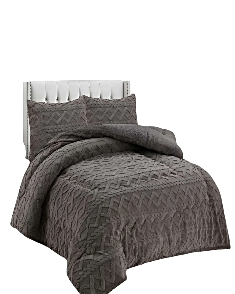 SET COBERTOR DE INVIERNO CON TEXTURA 1.5 PLAZA 180X200CM P GRIS - 1