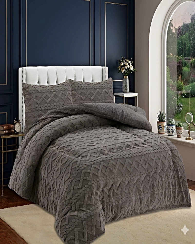 SET COBERTOR DE INVIERNO CON TEXTURA 1.5 PLAZA 180X200CM P GRIS - 3