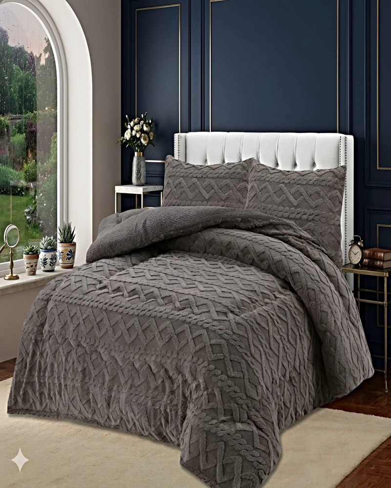 SET COBERTOR DE INVIERNO CON TEXTURA 1.5 PLAZA 180X200CM P GRIS - 4