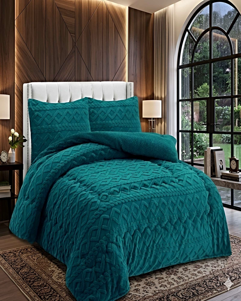 SET COBERTOR DE INVIERNO CON TEXTURA 2 PLAZAS 230X250CM TURQUESA - 3