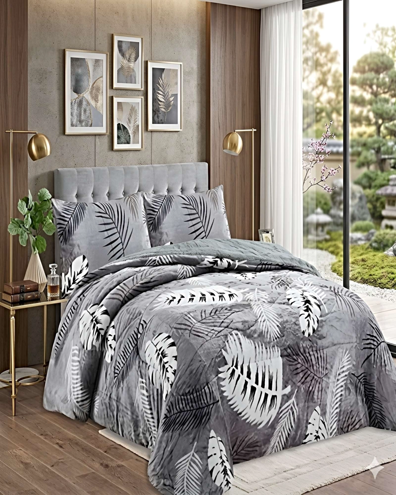 SET COBERTOR DE INVIERNO PLUSH 1.5 PLAZA 180X200CM GRIS CLARO 1 - 4