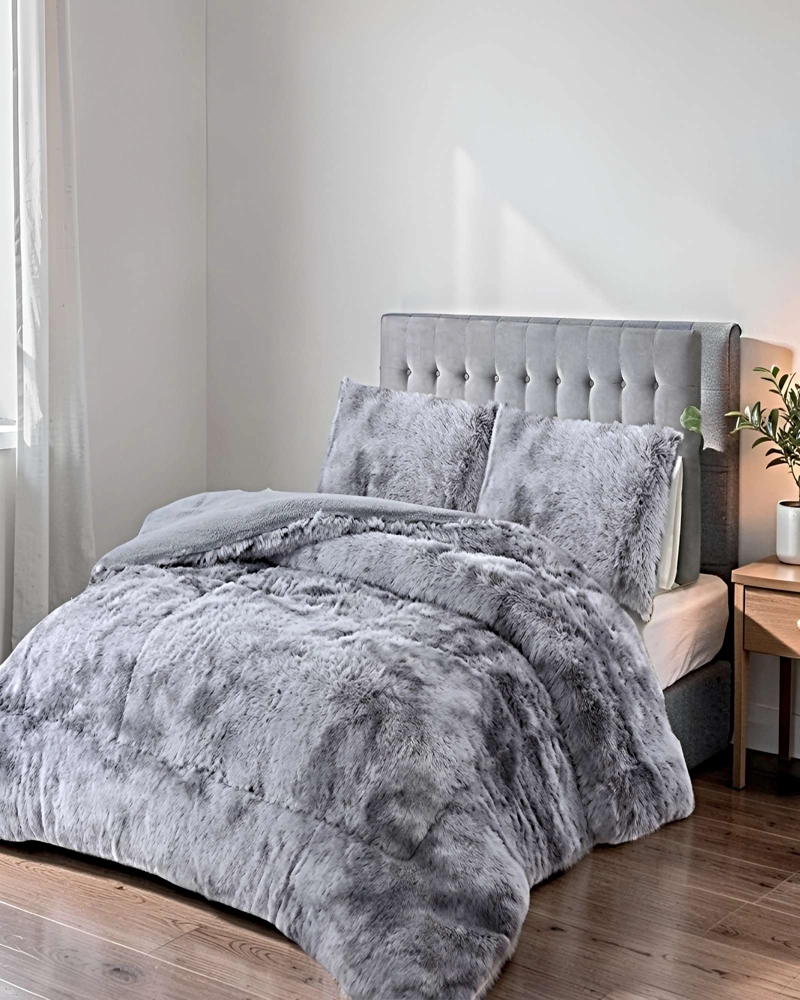 SET COBERTOR DE INVIERNO PELUDO 2 PLAZAS 230X250CM GRIS CLARO - 4