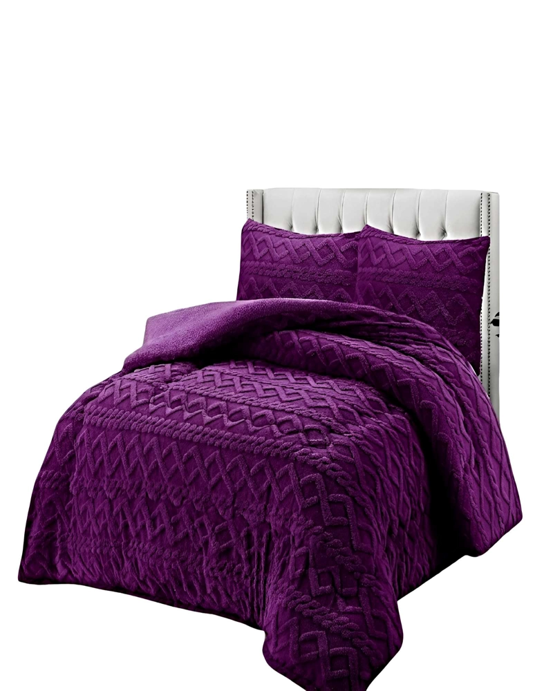 SET COBERTOR DE INVIERNO CON TEXTURA 2 PLAZAS 230X250CM VIOLETA - 2
