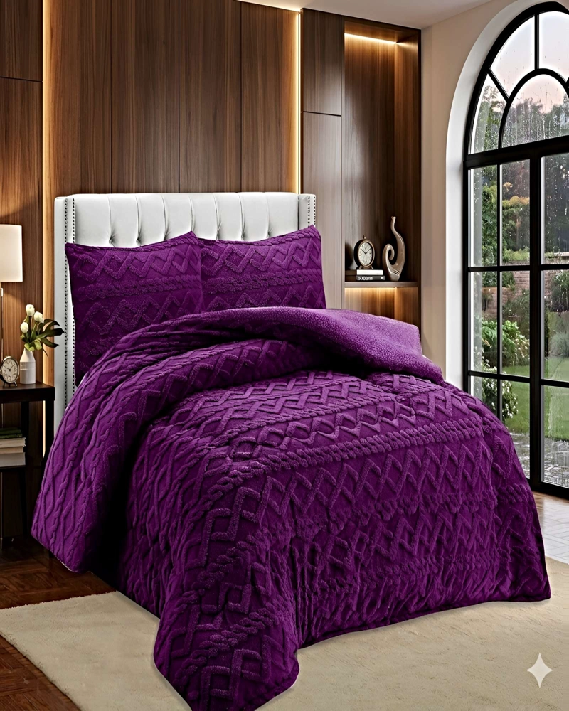SET COBERTOR DE INVIERNO CON TEXTURA 2 PLAZAS 230X250CM VIOLETA - 3