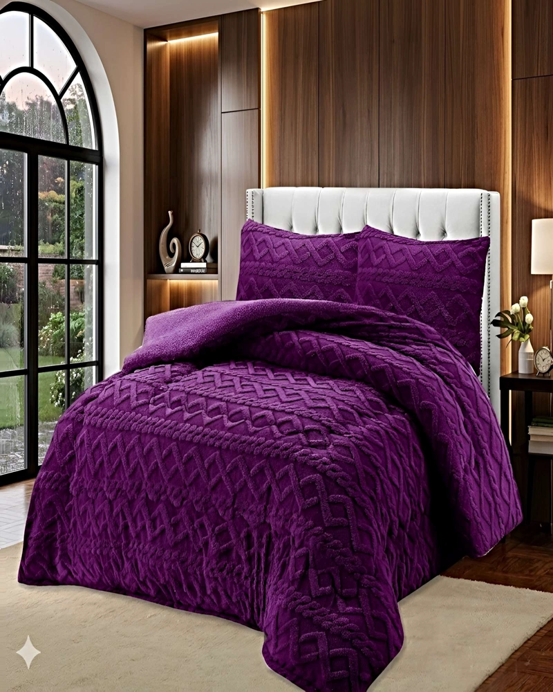 SET COBERTOR DE INVIERNO CON TEXTURA 2 PLAZAS 230X250CM VIOLETA - 4