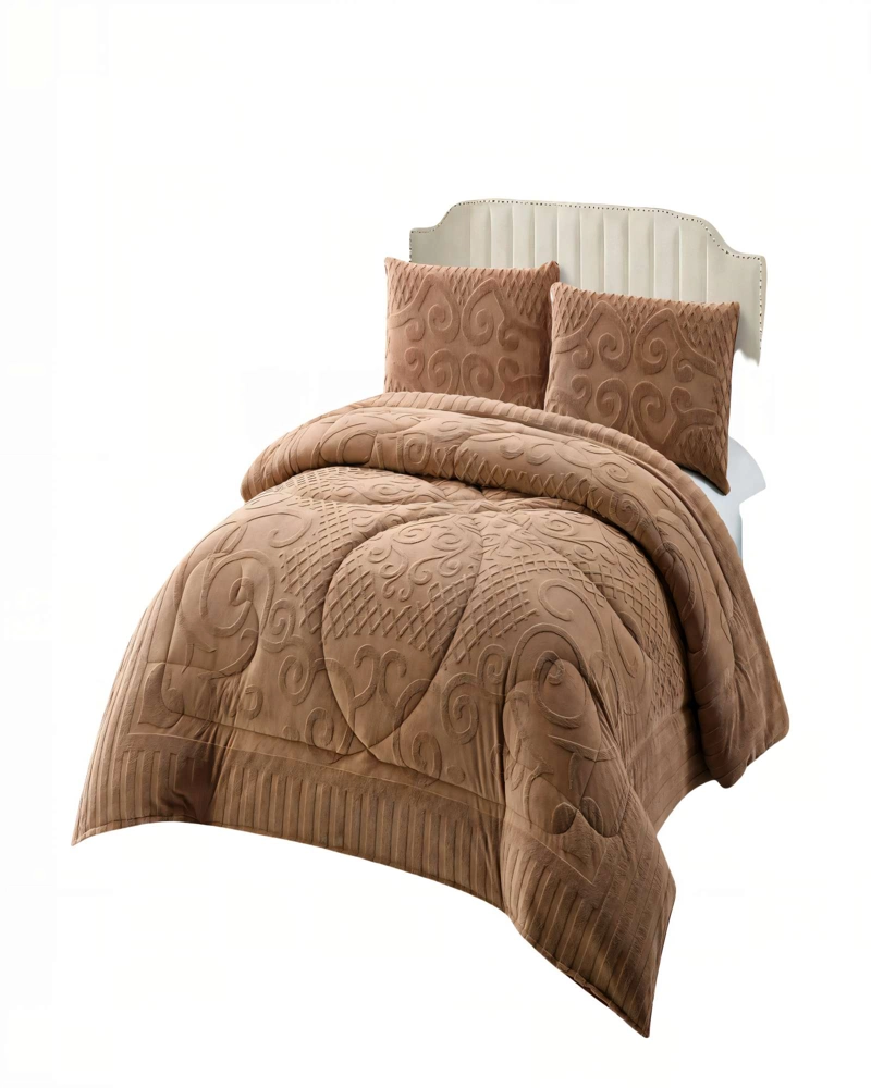 PLUMON PREMIUM CON TEXTURA DE RELIEVE  2 PLAZA COLOR CAFE - 2