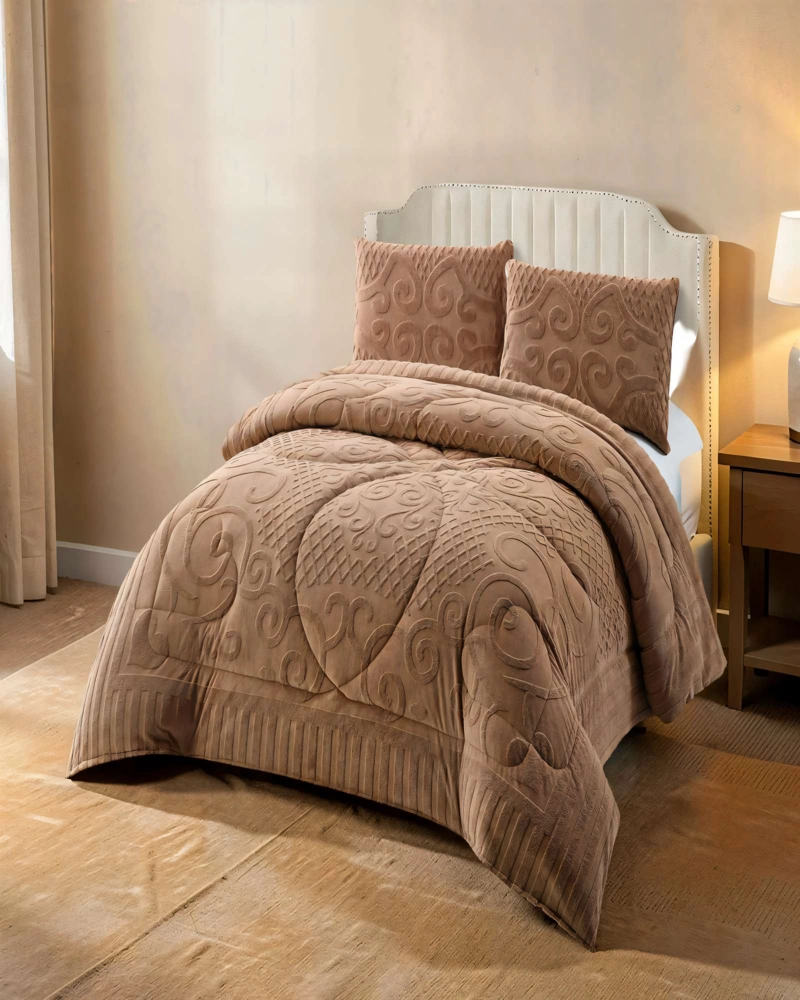 PLUMON PREMIUM CON TEXTURA DE RELIEVE  2 PLAZA COLOR CAFE - 4