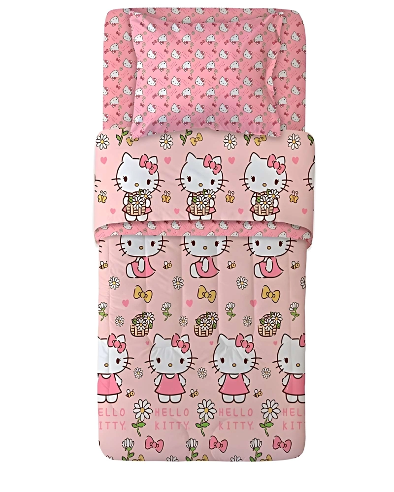 SET DE SABANA INFANTIL POLIESTER PLAZA Y MEDIA 165 X 240 CM ROSA1 - 1