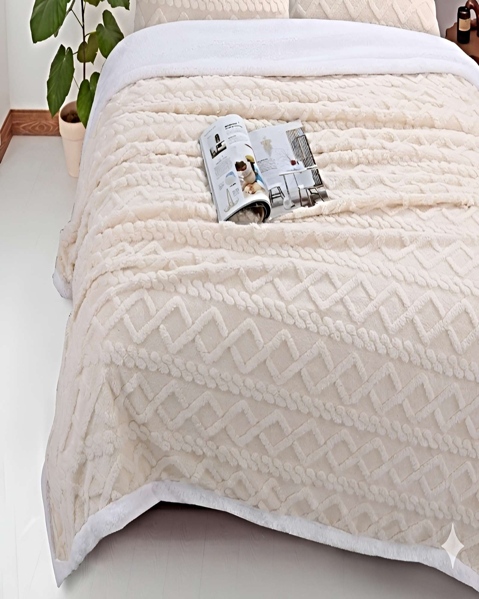 FRAZADA CON SHERPA TEXTURIZADA TEXTURIZADA PLAZA Y MEDIA BEIGE - 3