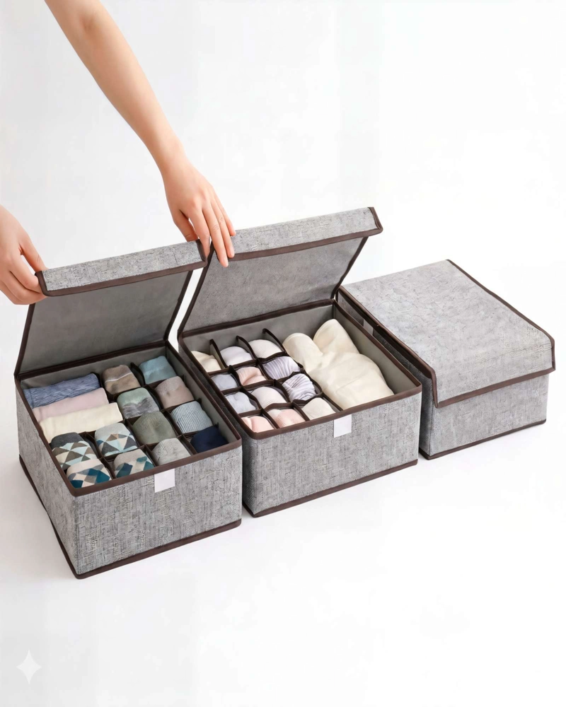 JUEGO  DE 3 CESTA ORGANIZADOR 32CMX26CM COLOR GRIS - 2