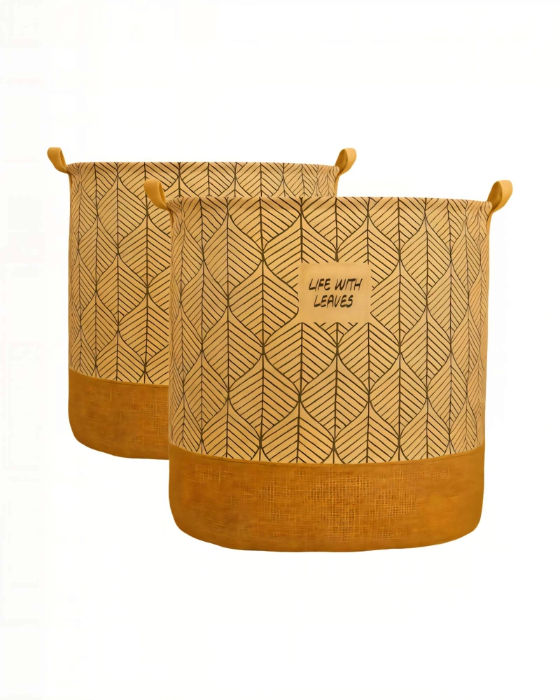 JUEGO  DE 2 CESTAS  DE YUTE PARA ROPA 40CMX50CM CON DISEÑO 3 - 1
